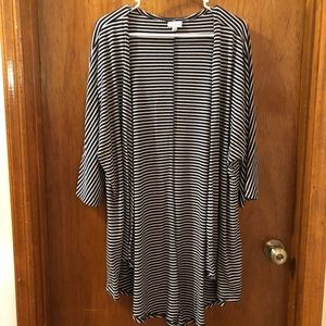 LuLaRoe Lindsay Cardigan, Sz M, Navy/White Stripe